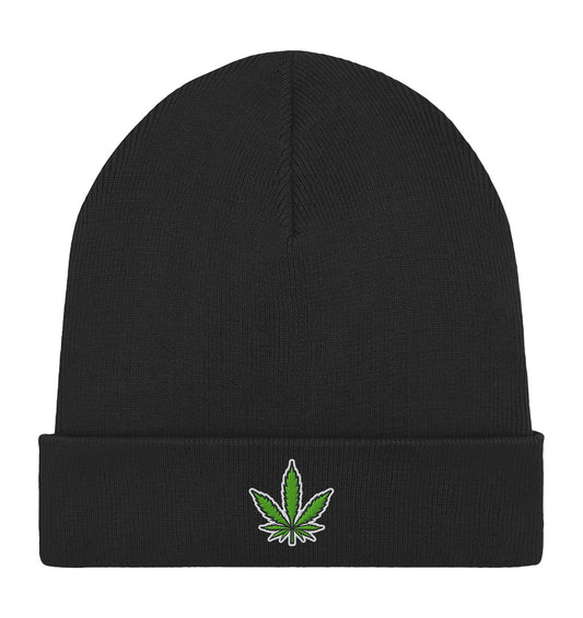 Canna Fashion - Cannabis Leaf green/white/black - Organic Rib Beanie