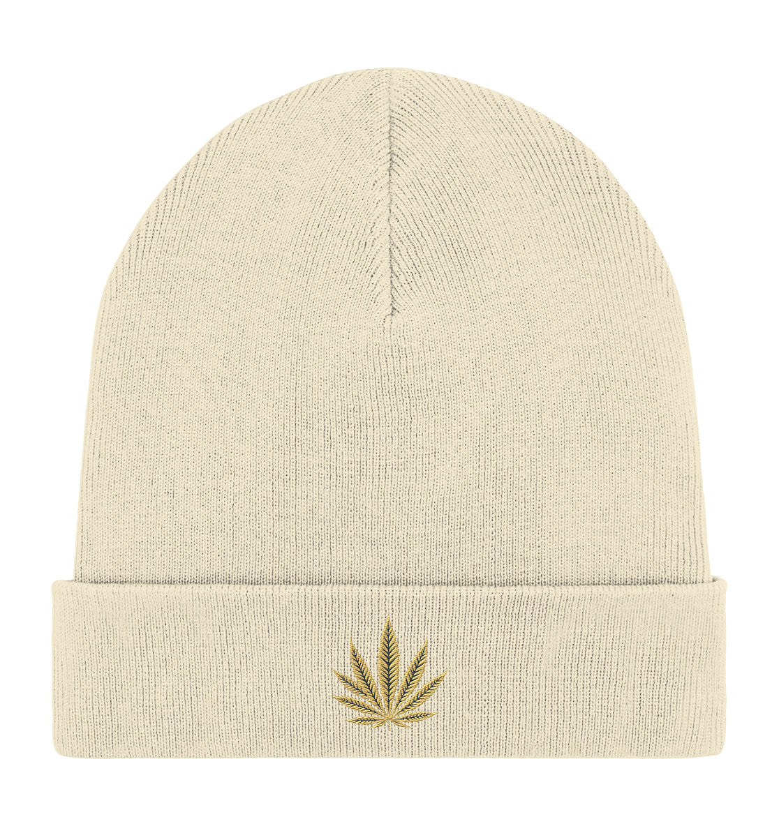 Canna Fashion - Cannabis Leaf beige/black - Organic Rib Beanie